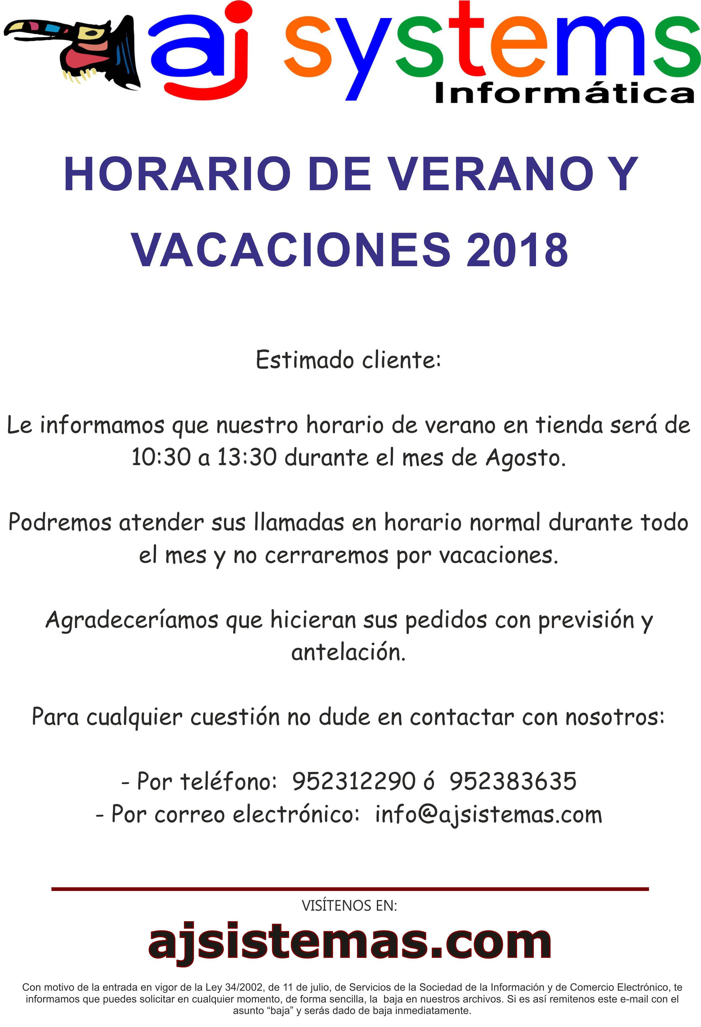 Desviar Apto Comparación Horario de verano y vacaciones 2018 - Aj systems Torremolinos